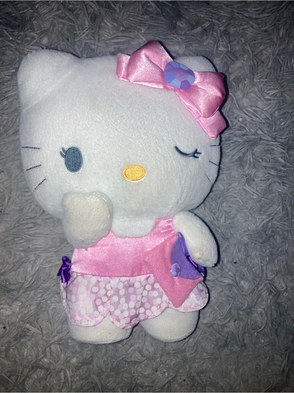 Sanrio Hello Kitty White Plush with Pink Dress and Purple Accents